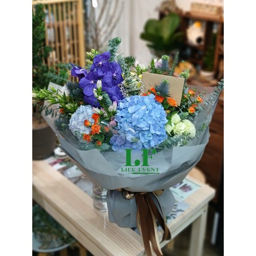 BQ_05 藍色秀球紫色萬代蘭花束