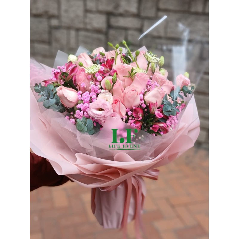 BQ_03 厄瓜多爾粉紅色玫瑰襯季節性襯花花束