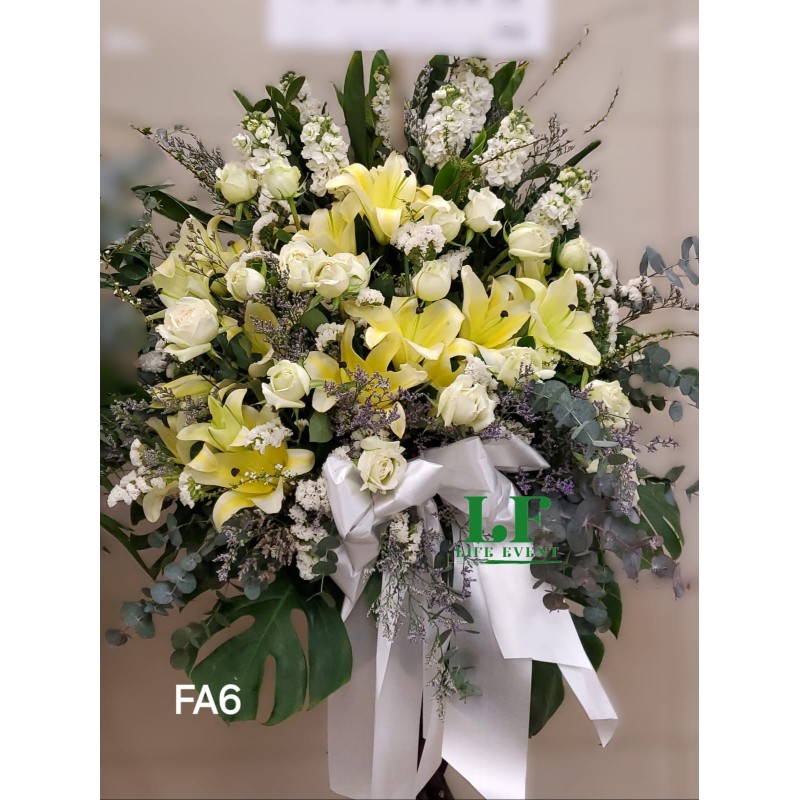 FA_06, 白色玫瑰黃色百合 帛事花籃