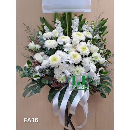 FA_16, 白色大波斯菊康乃馨玫瑰  帛事花籃