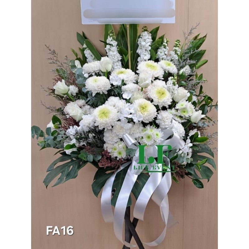 FA_16, 白色大波斯菊康乃馨玫瑰  帛事花籃